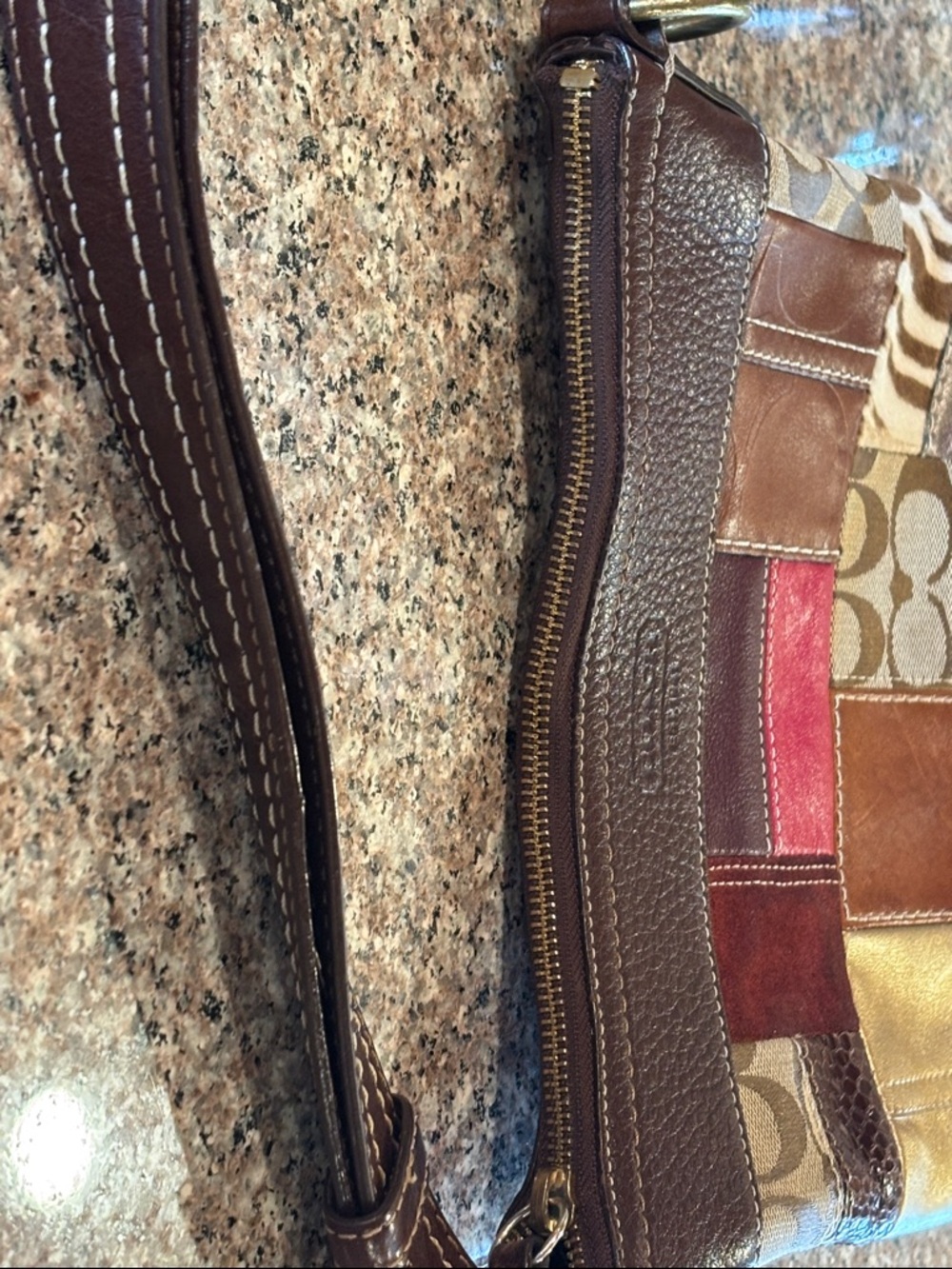 Coach Patchwork Shoulder or Crossbody Bag - Suede Brown, Tan, Metallic, Pink - Picture 16 of 16